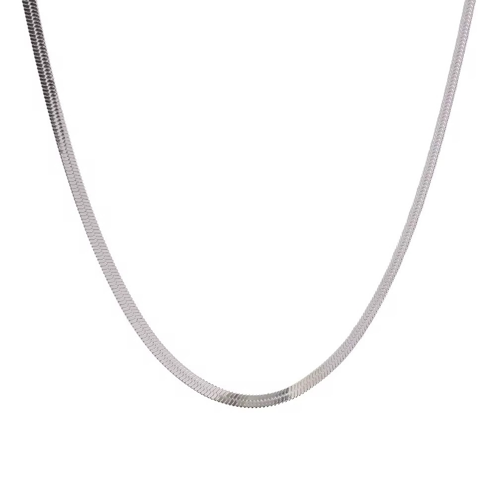 Silver-Tone Stainless Steel Herringbone Chain 
Necklace